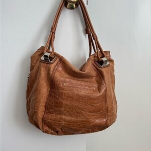 B. Makowsky Tan Crocodile Leather Shoulder Bag